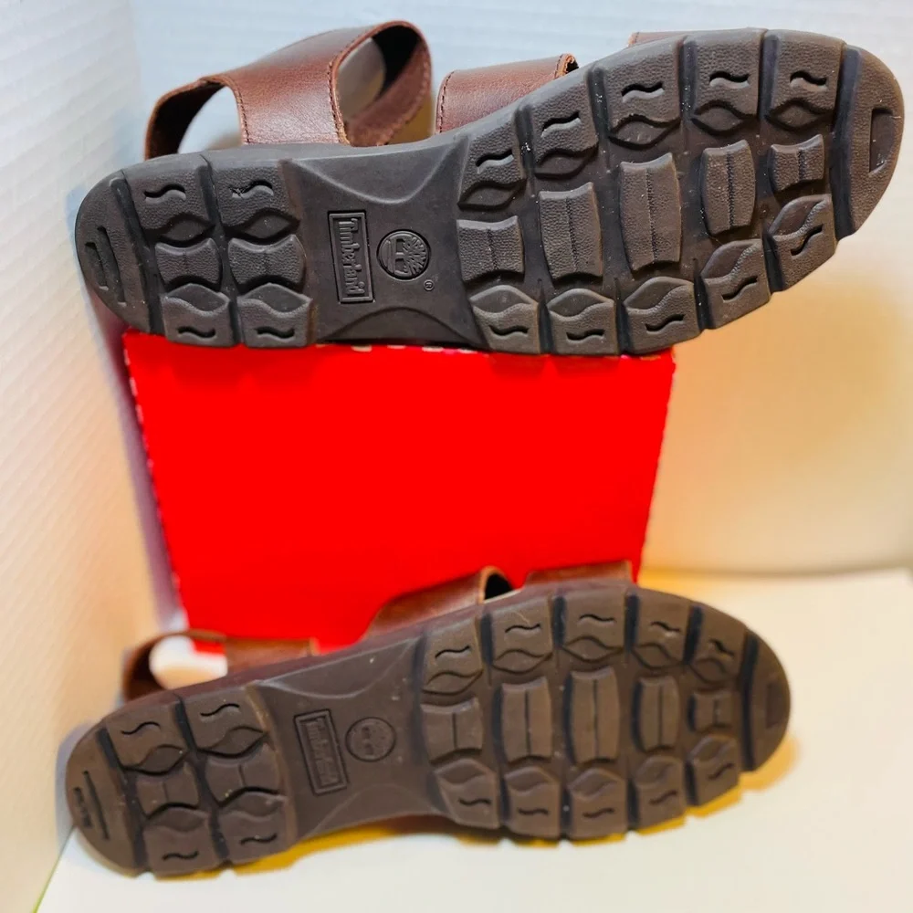 Timberland Woman’s Sandals Double Strap Flat Brown Leather - Open Toe Sz 10 - Picture 4 of 7